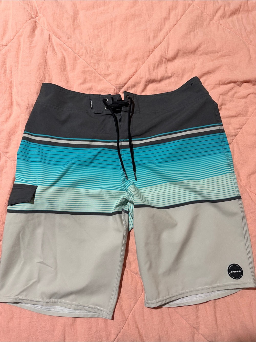 O'Neill Men's Gray, Teal & Aqua Striped Boardshorts